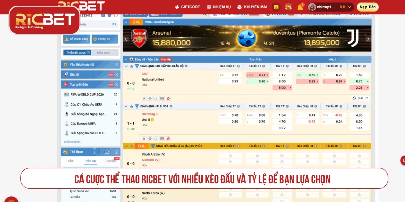 Cá cược thể thao RICBET với nhiều kèo đấu và tỷ lệ để bạn lựa chọn