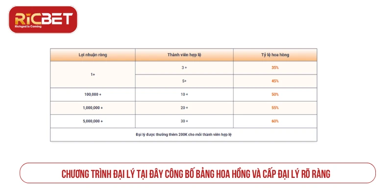 Chương trình đại lý tại đây công bố bảng hoa hồng và cấp đại lý rõ ràng